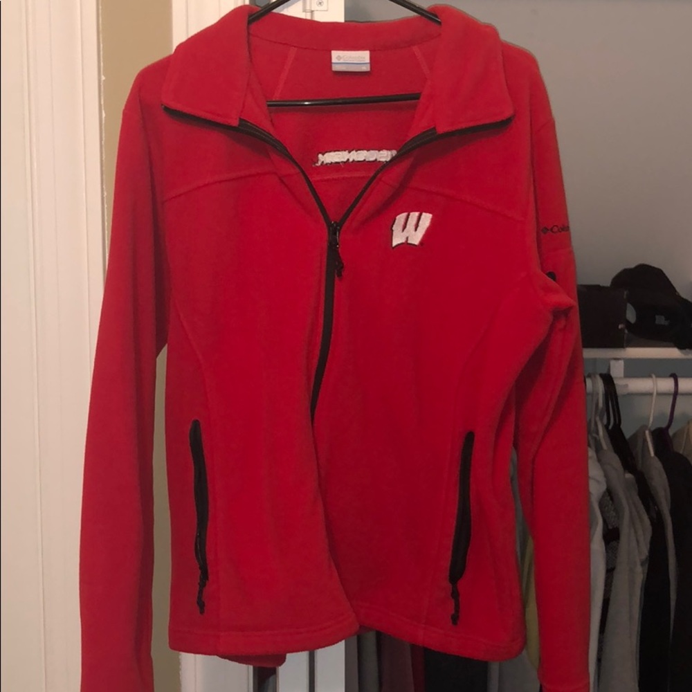 red wisconsin zip up